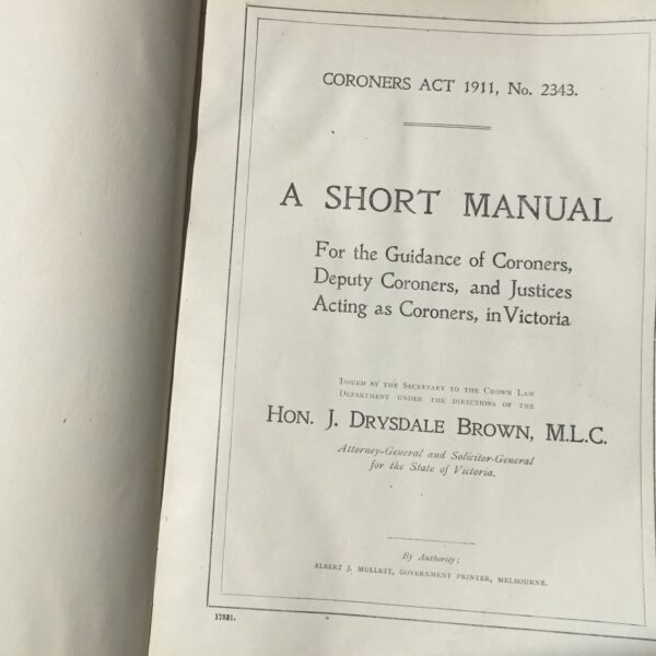 A Short Manual for the Guidance of Coroners